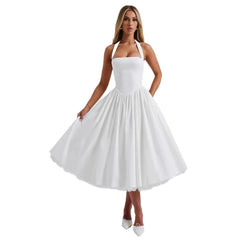 New Women's Midi Woven Casual Solid Puff Skirt Dresses Breathable A-Line Silhouette for Spring and Summer