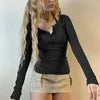 Vintage Fairycore Y2k Tops Tee Aesthetic Button up Retro Grunge Clothing Solid Casual 90s Slim Women Swear Shirts