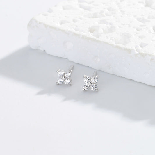 Sterling Silver Flower Star Stud Earrings Inlaid Zircon Premium Earrings S925 Silver Diamond Earrings