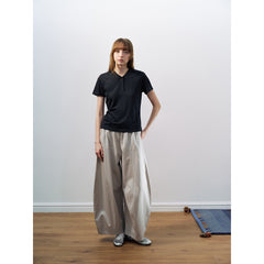 New Casual Tencel Linen Short Simple Versatile Henry Neck Short Sleeve T-Shirt