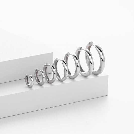 S925 Sterling Silver Earrings Geometric Round Plain Ring Earrings