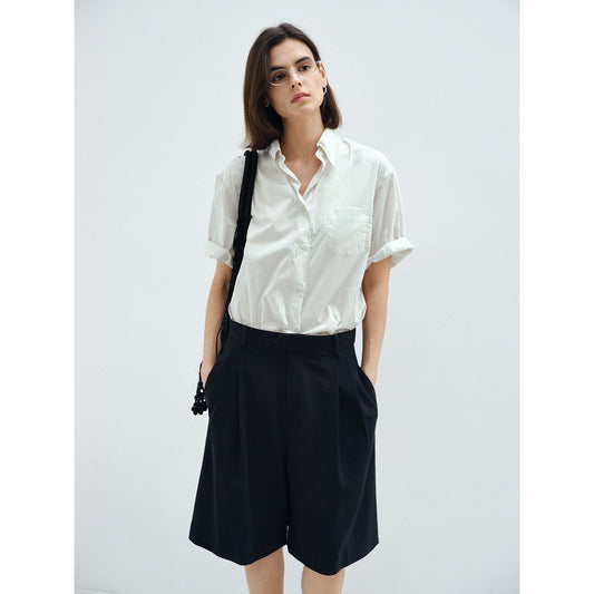 Lapel Collar Cotton Loose Commuter Shirt