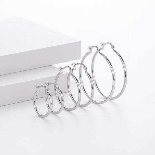 S925 Sterling Silver Plain Hollow Tube Circle Earrings