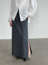 High-end minimalist side split skirt women's elastic versatile gray dress