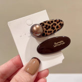 Premium leopard print coffee color hairpin mature temperament duck bill clip side bangs clip Korean retro pair clip hairpin