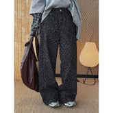 New Korean retro fashionable contrasting color leopard print printed jeans loose silhouette trousers women