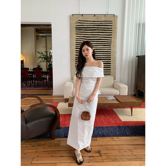 Women's High-Waist Slim-Fit Split Hem Solid Cotton Maxi Skirt