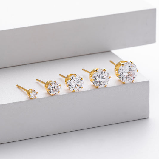 S925 Sterling Silver Stud Earrings Six-claw Zircon Stylish Simple Bone Stud