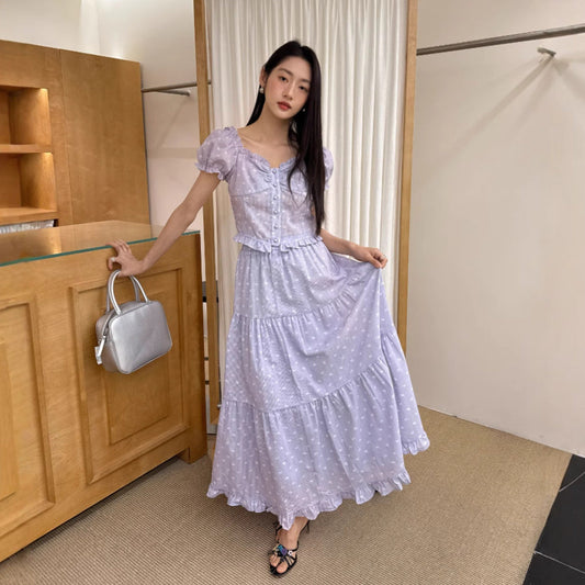 Women's Floral Print Puff Sleeve Shirt & A-Line Maxi Skirt Two-Piece Set
