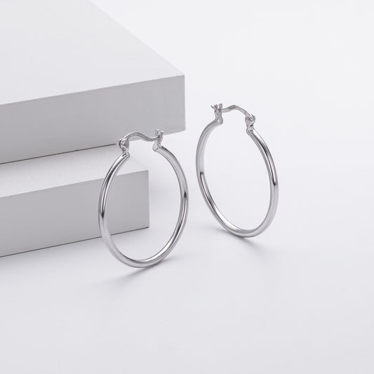 S925 sterling silver earrings classic hollow tube series plain ring earrings simple temperament earrings
