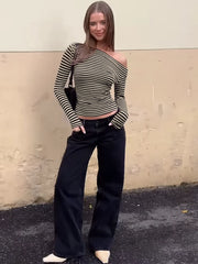 Long Sleeve Slim Striped T-Shirt Ladies Fashion Casual Versatile