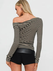 Long Sleeve Slim Striped T-Shirt Ladies Fashion Casual Versatile