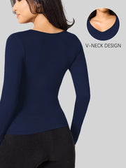 Women's Athletic Long Sleeve Tee V-Neck Super Soft T-Shirt for Workout Running Yoga