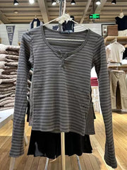 Sweet Pink Striped Long Sleeve T-shirt Woman Spring New Y2K O-Neck Cotton Slim Tshirts Tops Female Cute Preppy Style Tee Shirts