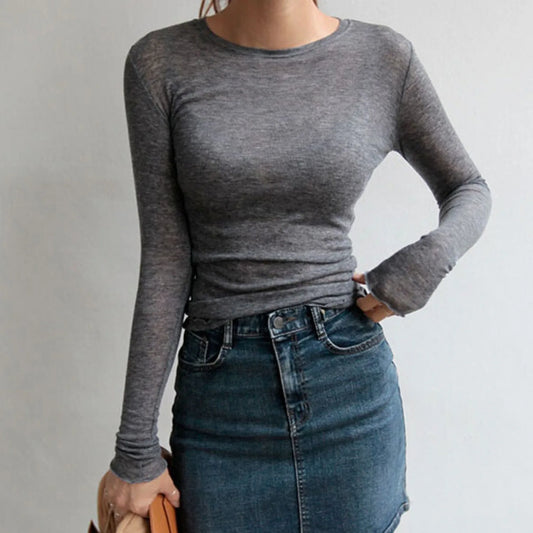 Sexy Sheer Long Sleeve Bodycon Tee