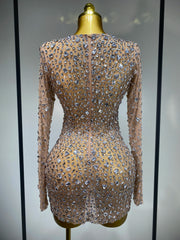 Sparkling Diamond Elegant Party Short Dress Celebrity Evening Party Prom Dress Nightclub Stage Outfit Luxury Birthday Dress