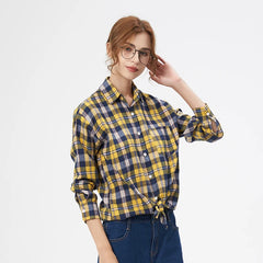 Women's Plaid Shirt Casual Female Long Sleeve Blouses and Tops Fresh College Style Lady Checked Shirts Clothes