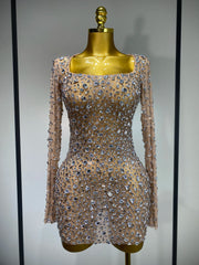 Sparkling Diamond Elegant Party Short Dress Celebrity Evening Party Prom Dress Nightclub Stage Outfit Luxury Birthday Dress