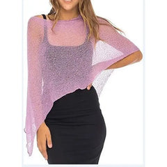 Combhasaki Women Knitwear Bikini Cover-up See-through Solid Off Shoulder Irregular Triangle Hem Loose Pullover Summer Beach Tops