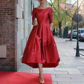 Women's A-Line Long Sleeve Dress 2026 Half Sleeves O-Neck Pleated Elegant Classical Evening Christmas Urban Lady Midi Dresses