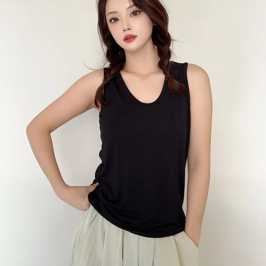 Plus size L to 6XL Modal Women's tank Tops U-Neck Summer Thin sleeveless Bottomed Top Loose Tee Tops vest comfort homewear