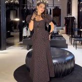 Floral Print Women's Long Dresses Square Neck Short Puff Sleeve Ruffle Mermaid Dress 2026 Spring Trendy Female Fashion Robes