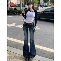 Y2K Slim Fit High Waist Casual Womens Jeans Retro Denim Pants Low Rise Flared Trousers Long Bootcut Drag Autumn for Women