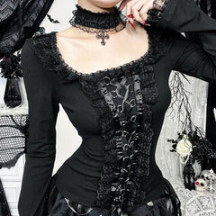 Gothic Lace Trim Long Sleeve Top