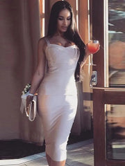 New 2026 Women Sexy Celebrity Midi Red White HL Elastic Bandage Dress Spaghetti Strap Club Bodycon Party Dress Wholesale HL434