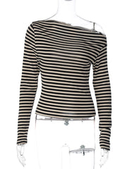 Long Sleeve Slim Striped T-Shirt Ladies Fashion Casual Versatile