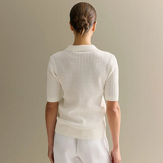 Lapel Short Sleeve Knit Loose Pullover Tee