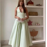 Elegant Halter Dress For Women Low Waist A-line Midi Summer Evening Party Dresses