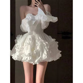 Elegant White Mini Dress Women Fashion Party Prom Luxury Strapless Dresses Summer Korean Sexy Ruffles Backless Bodycon Vestidos