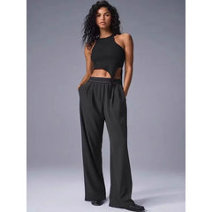 Women Casual Yoga Pants Quick Dry Straight Leg Lightweight Summer Trousers with Reflective Logo Soft Comfortable Activewear