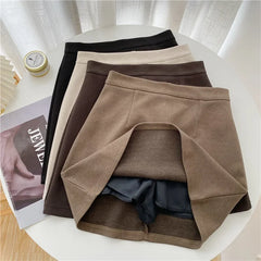 High-Waisted Plus-Size Woolen A- Line Skirt For Women New Arrival Black Petite Short Skirt With Hip Covering