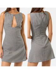 Elegant Lace Sleeveless Mini Dress with V-Neckline and Flared Skirt for Cocktail Party and Special Occasions