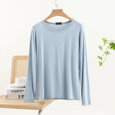 Casual Modal Long Sleeve T-Shirt Women's Spring Thin Round Neck Base Shirt Loose Fit Plus Size Slim Pure Color Top