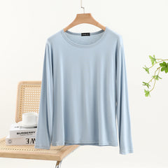 Casual Modal Long Sleeve T-Shirt Women's Spring Thin Round Neck Base Shirt Loose Fit Plus Size Slim Pure Color Top