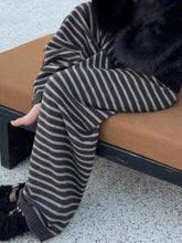 Harajuku Contrast Color Striped Women Wide Leg Pant Vintage Grunge Loose Knitted Pant Y2K American Casual Lady Straight Trousers