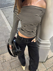 Long Sleeve Slim Striped T-Shirt Ladies Fashion Casual Versatile