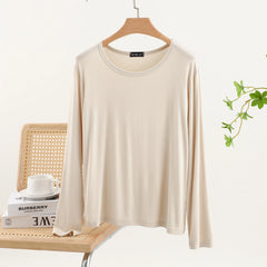 Casual Modal Long Sleeve T-Shirt Women's Spring Thin Round Neck Base Shirt Loose Fit Plus Size Slim Pure Color Top