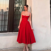 Suninheart Spaghetti Strap Summer Party Dresses New Arrivals Fit and Flare Elegant Midi Dress Red Night Date Dress