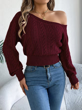 Elegant Slash Neck Off shoulder Long Sleeved Knitted Pullover Sweater for Women