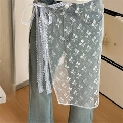INS Blogger Lace Layered Gauze Skirt Y2k Streetwear Apron Wrap Skirt Lace Up Matching Pants Spicy Girl Stacked Y2k Wrap Skirt