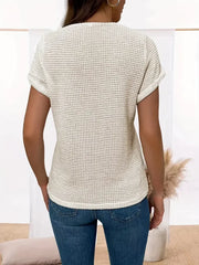 Plus Size 1XL-5XL Women's Short Sleeve Vibrant Lace Splicing Crew Neck T-Shirt Ladies Fashion Trim Semi-Sheer Round Neck Shirt