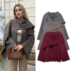 Ladies Autumn Winter Jacket Women Casual Commuter Coat Knitted Loose Oversize Coat Asymmetric Elegant Split Chic Scarf Jacket