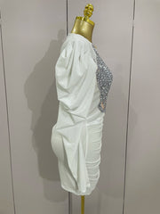 Luxury Sparkly Crystals Sexy Mesh White Velvet Short Dress 2025 Women Elegant Evening Prom Birthday Party Dresses Stage Costume