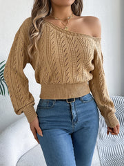 Elegant Slash Neck Off shoulder Long Sleeved Knitted Pullover Sweater for Women