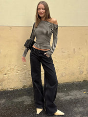 Long Sleeve Slim Striped T-Shirt Ladies Fashion Casual Versatile