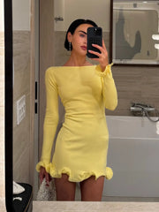 Sexy Pleated Ruffled Mini Dress Women Fashion Solid Puffed Long Sleeves Round Neck Loose Dresses 2026 Lady Evening Party Vestido